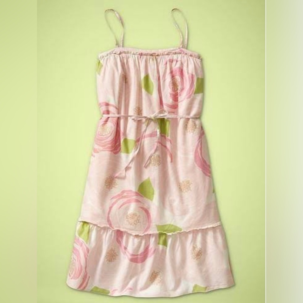 Gap Kids Girls Cami Waster Pastel Floral Ivory Pink Dress